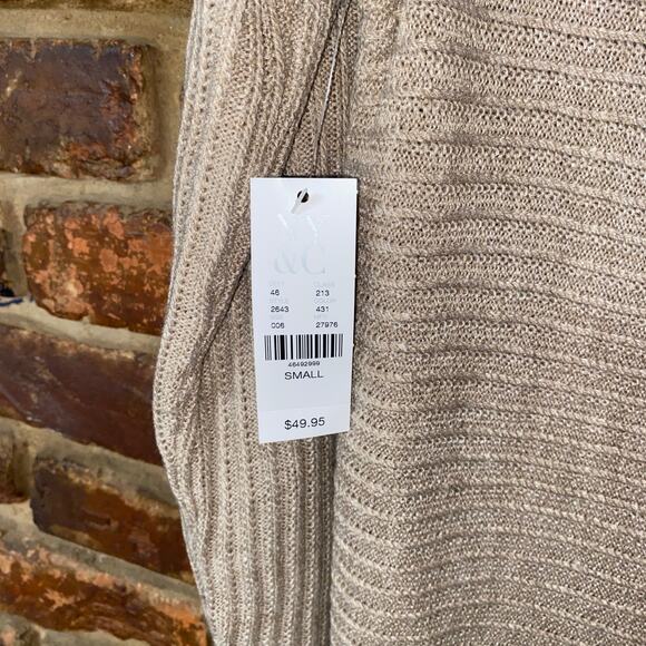 NWT Soho New York & Company Tan Knit Drape Surplice Back Sweater Women's Small - Picture 6 of 8